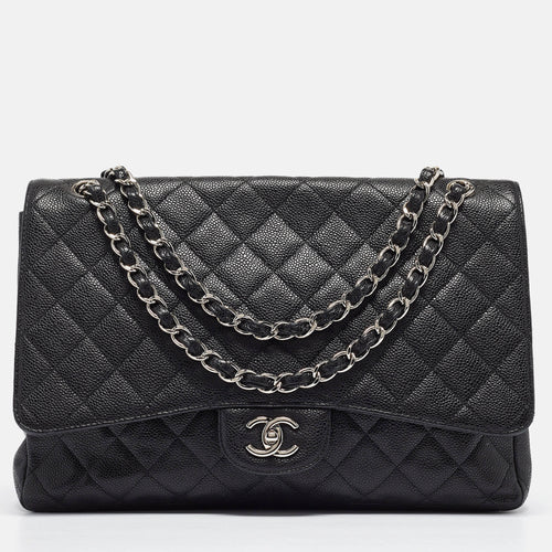 Black Quilted Caviar Leather Maxi Classic Single Flap Bag