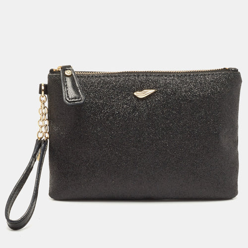 Black Glitter Fabric Glitterati Wristlet Pouch
