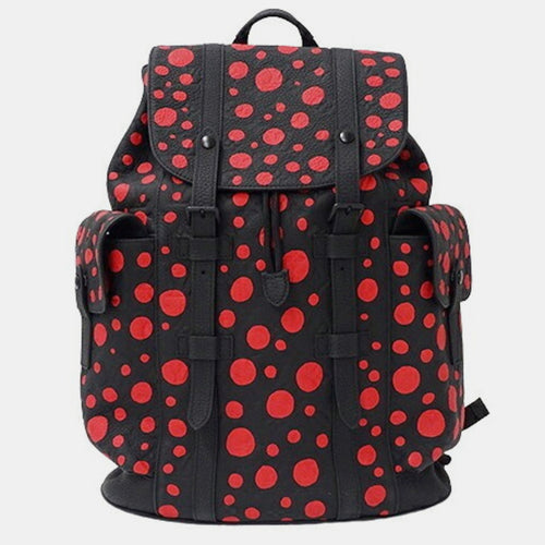 Black/Red Yayoi Kusama Painted Dots Taurillon Leather MM Christopher Backpack