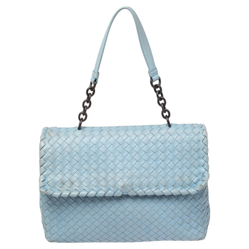 Light Blue Intrecciato Leather Medium Olimpia Shoulder Bag