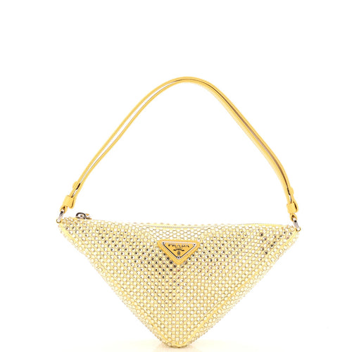 PRADA Triangle Top Handle Pouch Bag Crystal Embellished Satin Mini