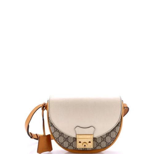 GUCCI Padlock Saddle Shoulder Bag GG Coated Canvas and Leather Small