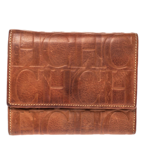 Brown Embossed Leather Trifold Compact Wallet