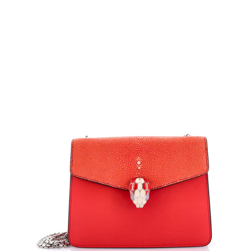 BVLGARI Serpenti Forever Square Shoulder Bag Leather and Stingray Small