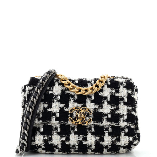 CHANEL 19 Flap Bag Quilted Houndstooth Tweed and Ribbon Medium