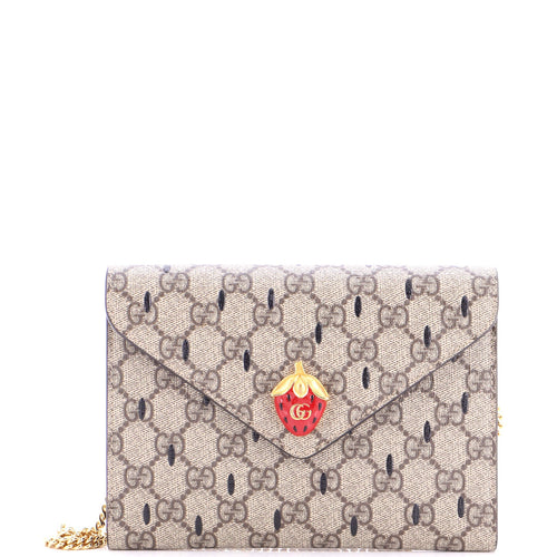 GUCCI Strawberry Wallet on Chain Printed GG Coated Canvas Mini