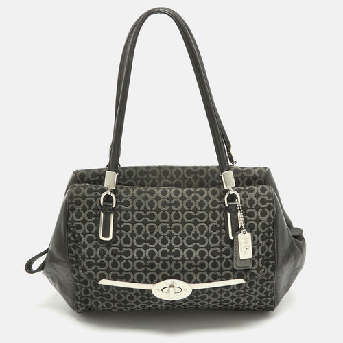 Black Op Art Fabric and Leather Madison Madeline Satchel