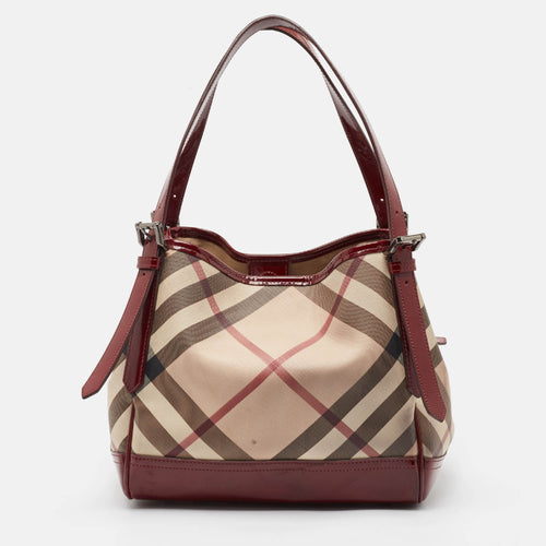 Burgundy/Beige Nova Check PVC and Patent Leather Canterbury Tote