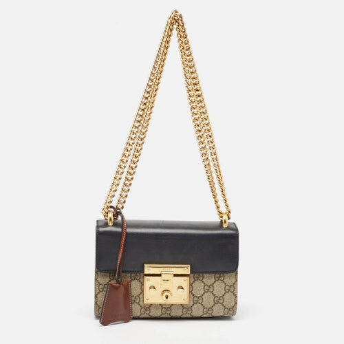 Black/Beige GG Supreme Canvas and Leather Small Padlock Shoulder Bag