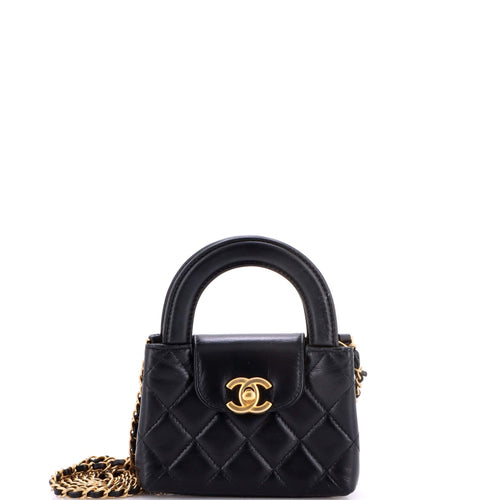 CHANEL Kelly Top Handle Shopping Bag Quilted Shiny Aged Calfskin Nano