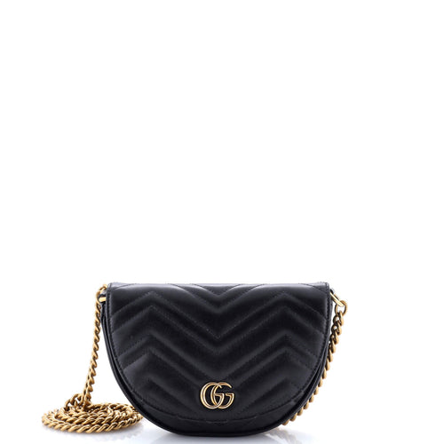 GUCCI GG Marmont Half Moon Flap Crossbody Bag Matelasse Leather Mini