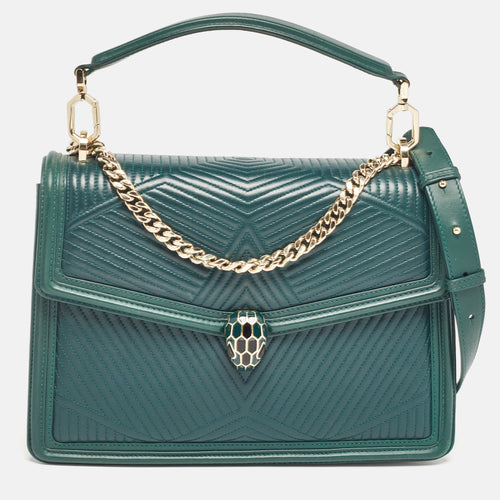 Green Diamond Blast Leather Large Serpenti Forever Shoulder Bag