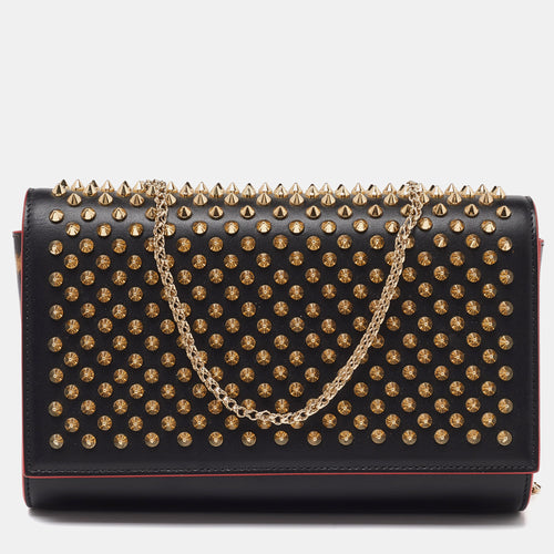 Black Leather Paloma Spiked Chain Clutch