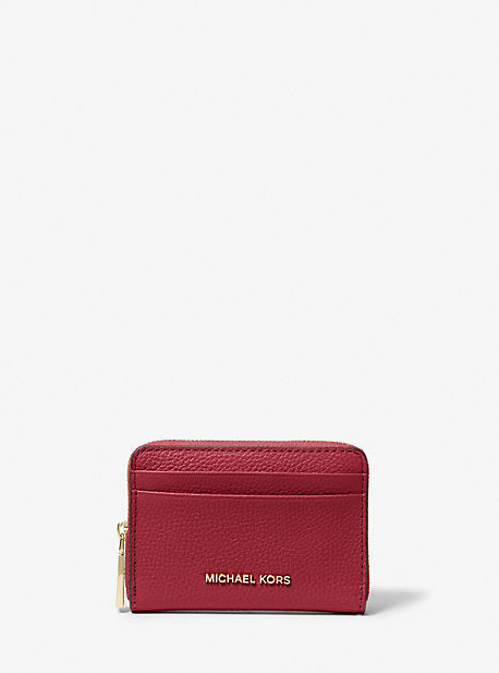 MK Jet Set Small Pebbled Leather Zip-Around Card Case - Red - Michael Kors