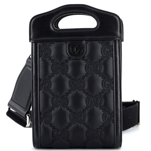 GUCCI Top Handle Crossbody Bag GG Embossed Matelasse Nylon with Leather Mini