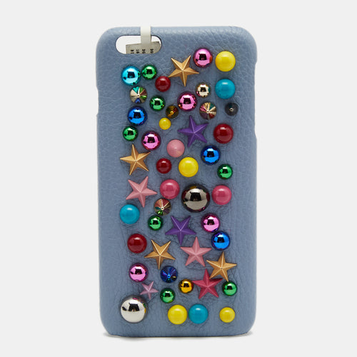 Light Blue Leather Embellished iPhone 6 Plus Cover