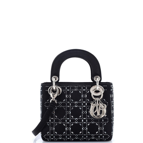 Lady Dior Bag Crystal Embellished Cannage Quilt Satin Mini