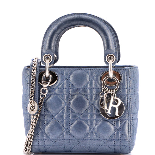 Lady Dior Chain Bag Cannage Quilt Iridescent Leather Mini