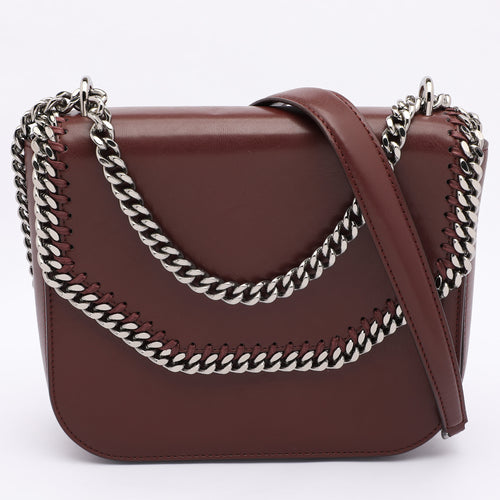 Burgundy Faux Leather Box Falabella Shoulder Bag