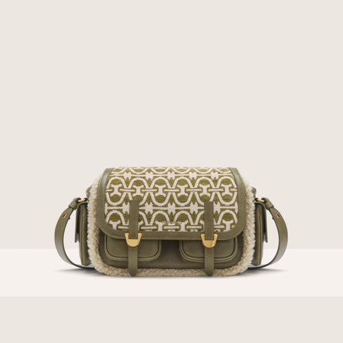 Grained leather, Faux Shearling and Monogram Jacquard Winter Fabric Crossbody Bag Campus Multimaterial Winter Monogram Medium