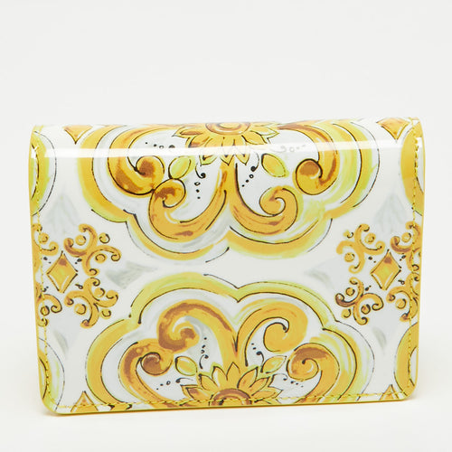 Yellow Majolica Print Patent and Leather Flap Card Case