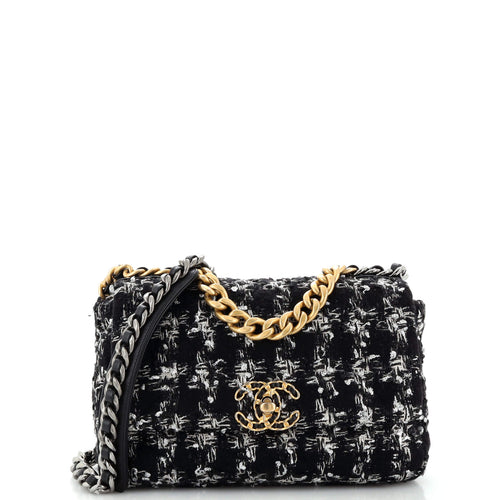 CHANEL 19 Flap Bag Quilted Houndstooth Tweed and Ribbon Medium