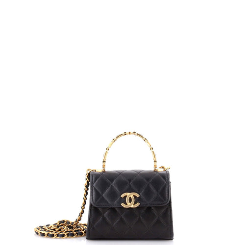 CHANEL Coco Enamel Top Handle Flap Bag Quilted Lambskin Small
