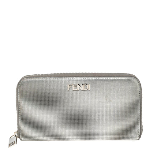 Silver Textured Leather Zip Around Continental Wallet