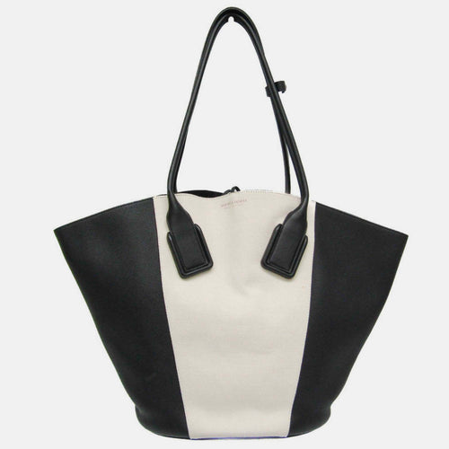 Black/Off-white Leather and Canvas Basket Large Tote Bag