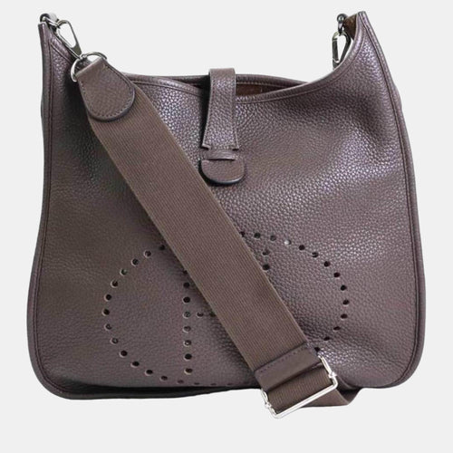 Hermès Crossbody Shoulder Bag Evelyn 3 GM Taurillon Clemence/Canvas Dark Brown Silver Unisex