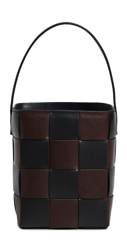 Laith Wide Woven Top Handle Bucket Bag Black/Espresso One Size