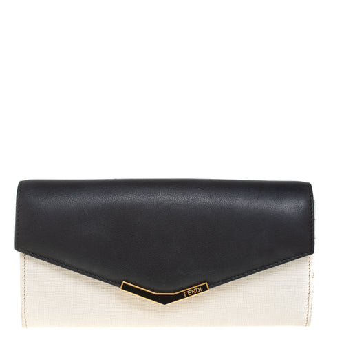 Off White/Black Leather Envelope Continental Wallet