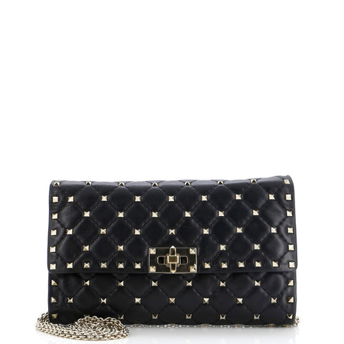 VALENTINO GARAVANI Rockstud Spike Wallet on Chain Quilted Leather Small
