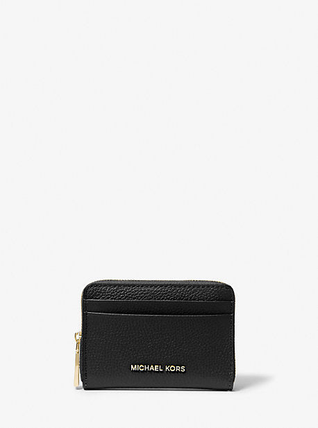 MK Jet Set Small Pebbled Leather Zip-Around Card Case - Black - Michael Kors