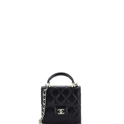 CHANEL Square Classic Flap Top Handle Clutch with Chain Quilted Lambskin