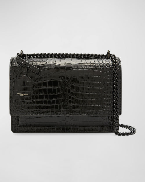 Sunset Medium YSL Crossbody Bag in Croc-Emboassed Leather