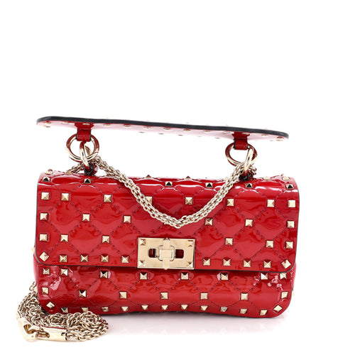 VALENTINO GARAVANI Rockstud Spike Flap Bag Quilted Patent Small