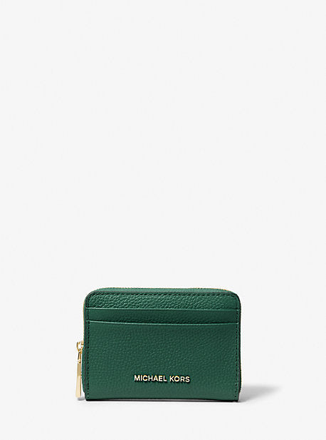 MK Jet Set Small Pebbled Leather Zip-Around Card Case - Green - Michael Kors