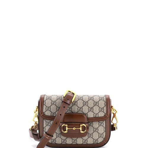 GUCCI Horsebit 1955 Shoulder Bag GG Coated Canvas with Leather Mini