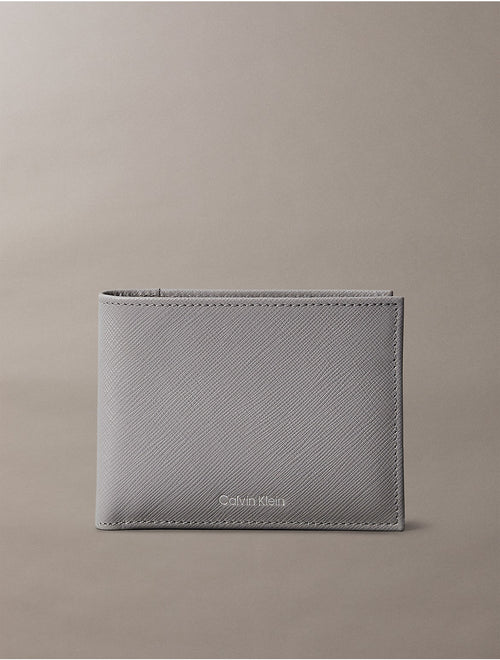 Men's Saffiano Leather Card Case Bifold Wallet - Grey