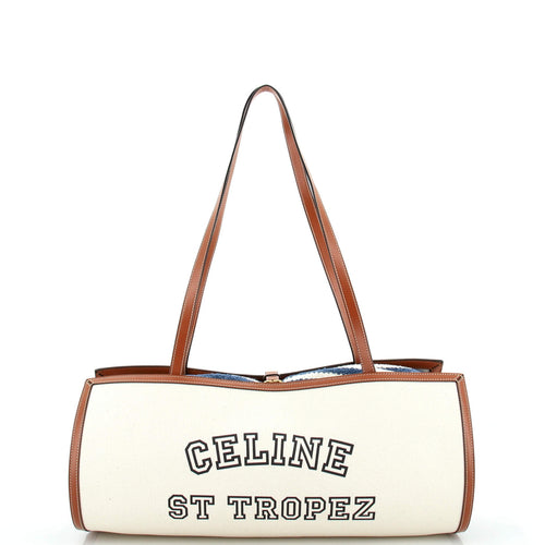 CELINE St. Tropez Towel Carrier Tote Bag Canvas with Leather