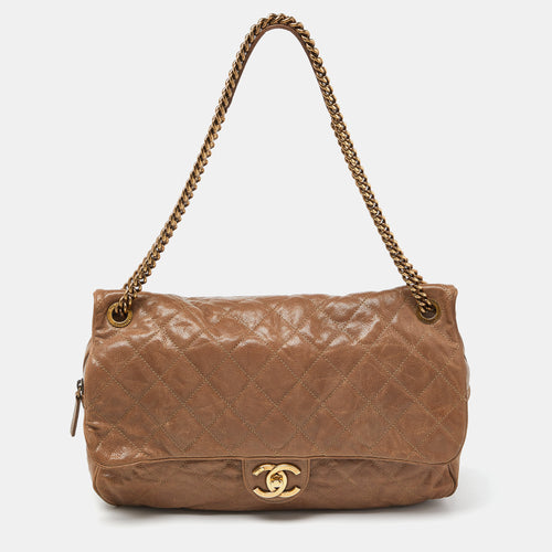 Brown Quilted Caviar Leather Large Shiva Flap Bag