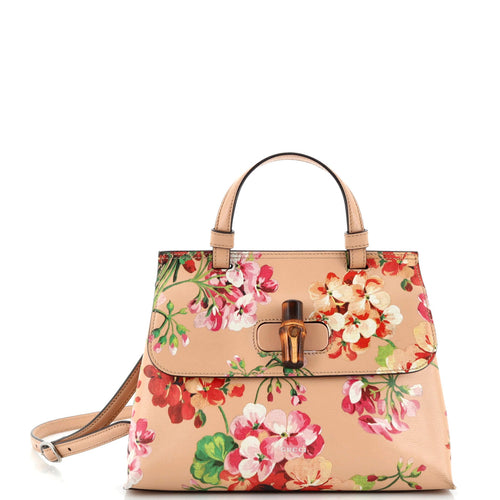 GUCCI Bamboo Daily Top Handle Bag Blooms Print Leather Small