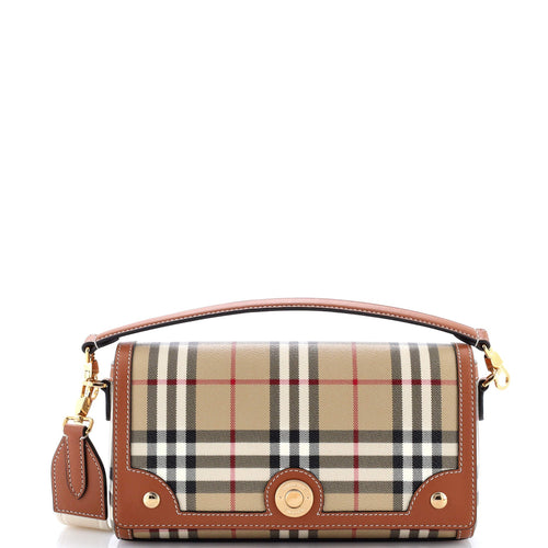 Note Crossbody Bag Leather with Vintage Check Canvas Medium