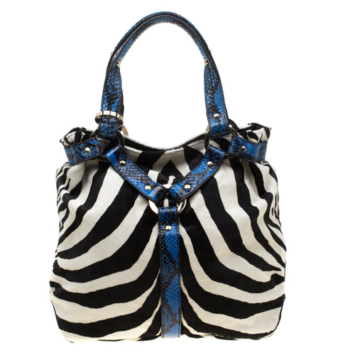 Multicolor Zebra Print Calfhair and Snakeskin Trim Odette Shopper Tote