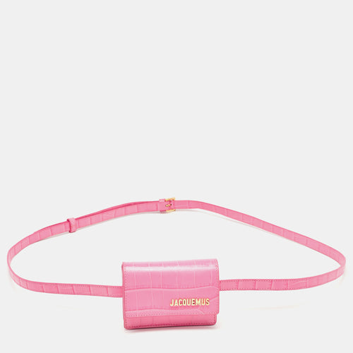 Pink Croc Embossed Leather La Riviera Double Tour Belt Bag