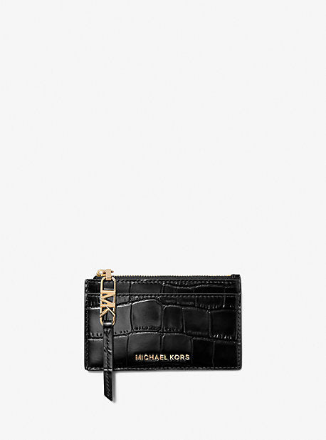 MK Empire Small Crocodile Embossed Leather Card Case - Black - Michael Kors