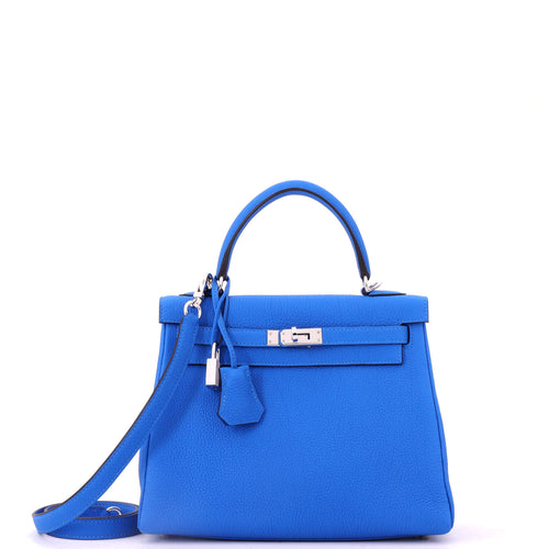 Kelly Handbag New Bleu Hydra Togo with Palladium Hardware 25