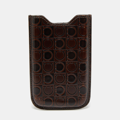 Brown Gancio Embossed Glossy Leather Phone Cover