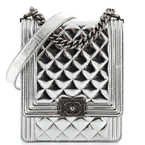 CHANEL North South Boy Flap Bag Quilted Metallic Calfskin Small